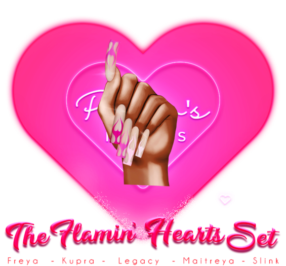 !! Pinky's Nails !! Flamin' Hearts Set ' Square