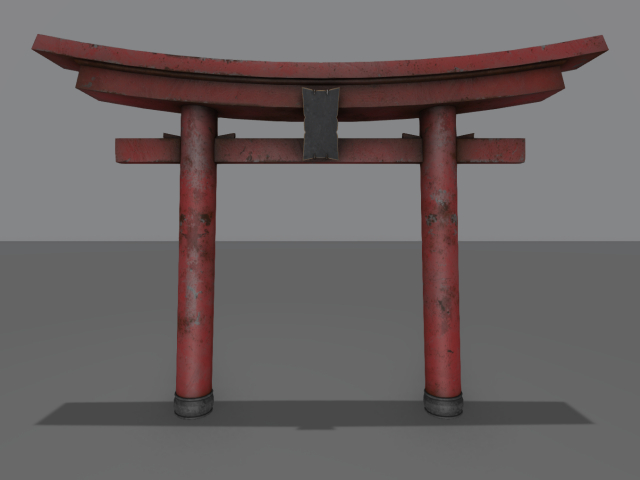 FULL PERM Mesh + Textures, Realistic Low Li Old Red Torii Gate