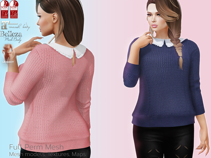 Full Perm Sweater with Ruffled Collar for MAITREYA, BELLEZA Freya, Isis, Venus, SLINK physique, hourglass, Legacy