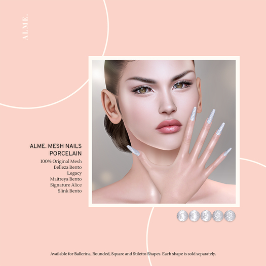 alme. Mesh Rounded Nails - Porcelain (boxed)