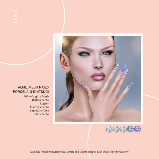 alme. Mesh Square Nails - Porcelain Kintsugi (boxed)