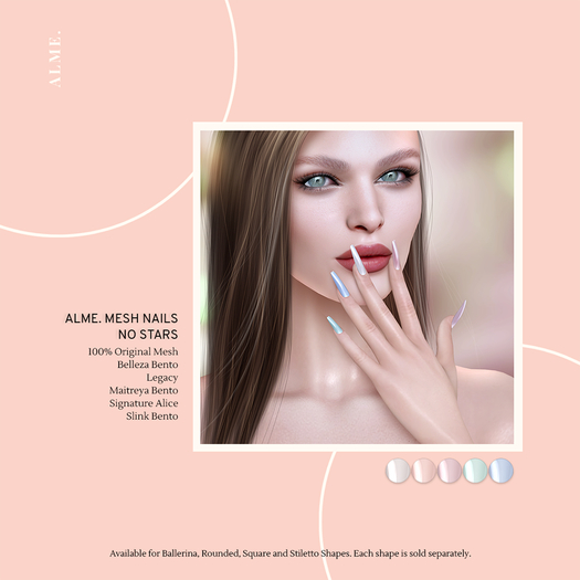 alme. Mesh Rounded Nails - No Stars (boxed)