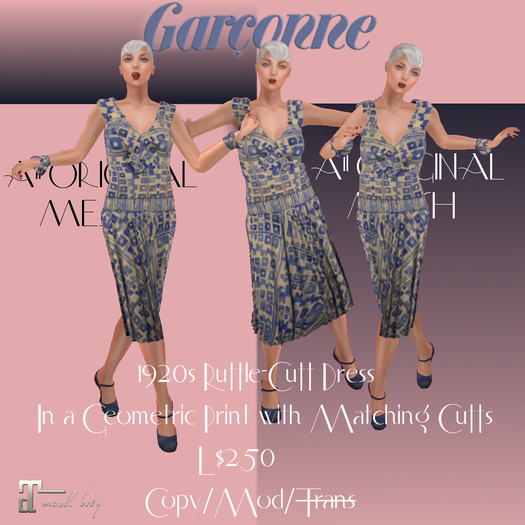 Box Garçonne Blue Geometric Ruffle Cuff Dress