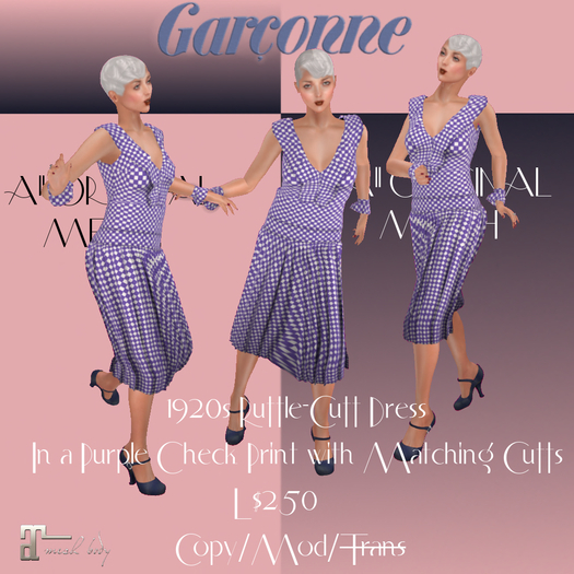 Box Garçonne Purple Checks Ruffle Cuff Dress