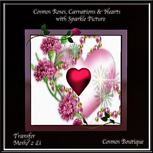 Cosmos Roses, Carnations & Hearts with Sparkle Picture (BOX)