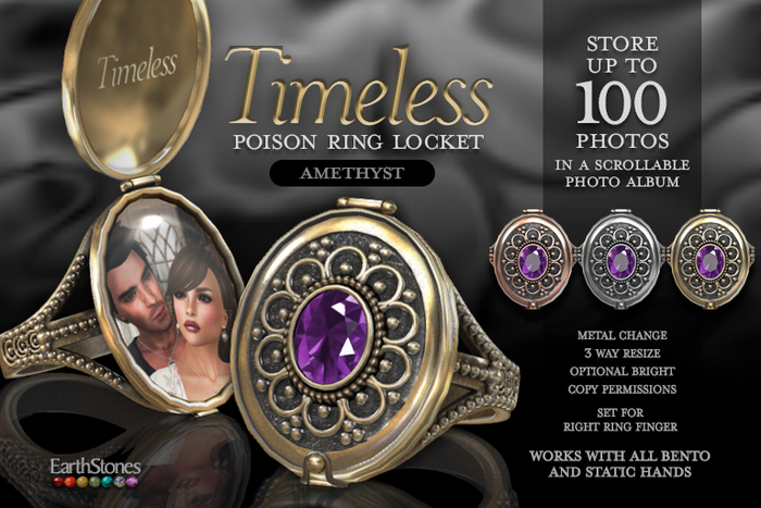 EarthStones Timeless Poison Ring Locket ~ Amethyst