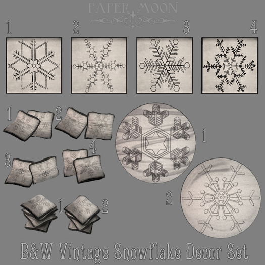 *pm* B&W Vintage Snowflake Decor Set