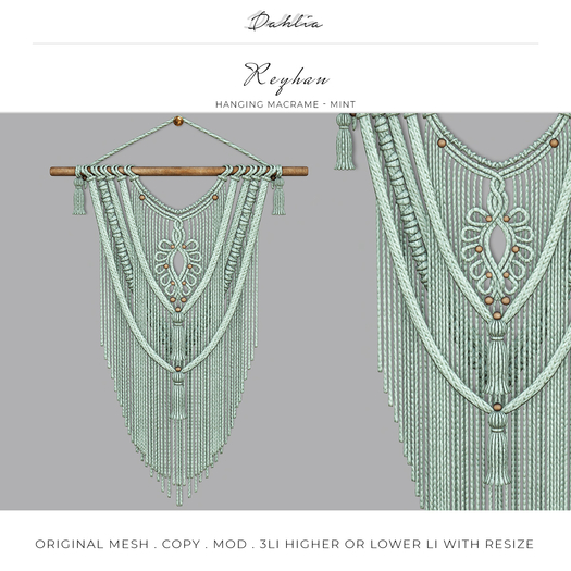 Dahlia - Reyhan - Hanging Macrame - Wall Art Hanging - Mint