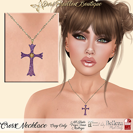 DPB Cross Necklace - Sparkles Purple *Maitreya, Slinks, Freya & Venus*