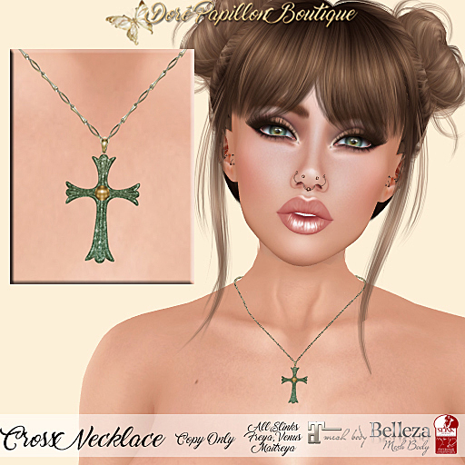 DPB Cross Necklace - Sparkles Olive *Maitreya, Slinks, Freya & Venus*