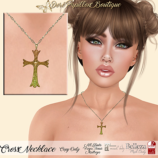 DPB Cross Necklace - Sparkles Gold *Maitreya, Slinks, Freya & Venus*