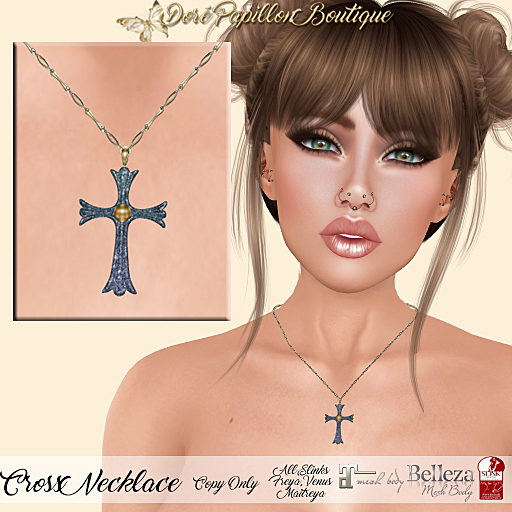 DPB Cross Necklace - Sparkles Cobalt *Maitreya, Slinks, Freya & Venus*