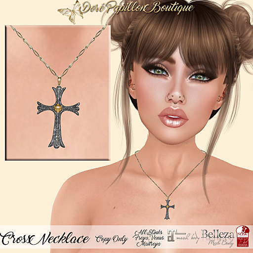 DPB Cross Necklace - Sparkles Charcoal *Maitreya, Slinks, Freya & Venus*