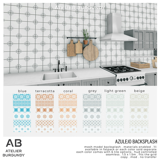 Atelier Burgundy . Azulejo Backsplash FATPACK *ADD*