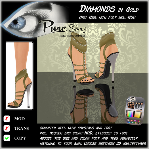 << PURE >> Pure Shoes - Diamonds in Gold [inworld price 99L$]