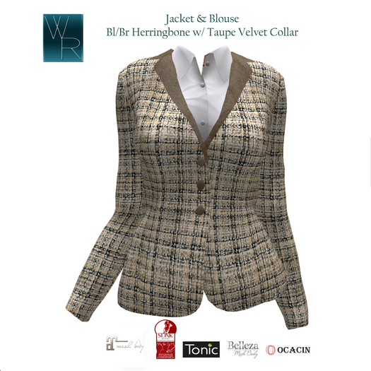 WRC Equestrian Jacket Bl/Br Herringbone with Taupe Collar 