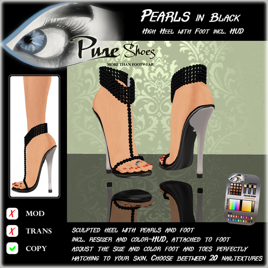 << PURE >> Pure Shoes - Pearls in Black [inworld price 99L$]