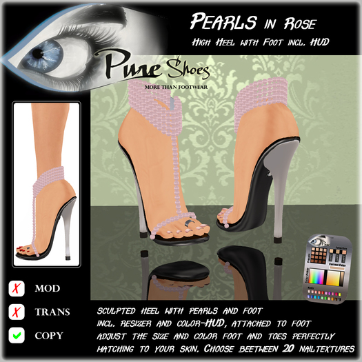 << PURE >> Pure Shoes - Pearls in Rose [inworld price 99L$]