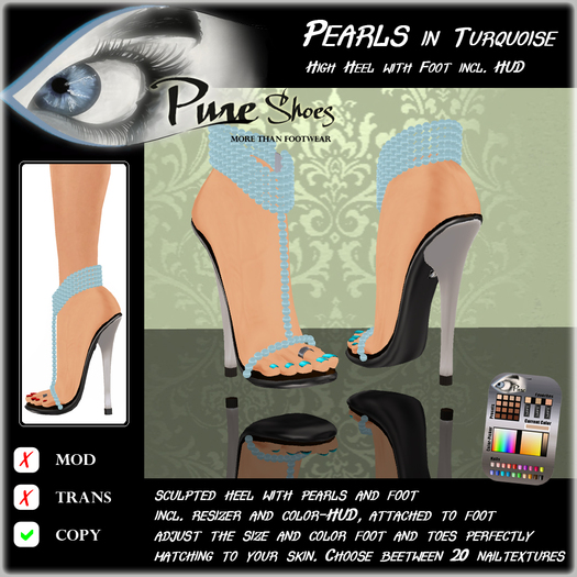 << PURE >> Pure Shoes - Pearls in Turquoise [inworld price 99L$]