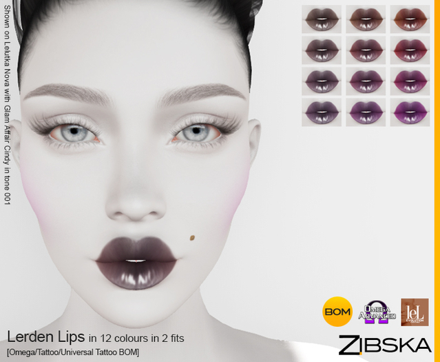Zibska ~ Lerden Lips Lips in 12 colors in 2 fits with Omega appliers, tattoo and universal tattoo BOM layers