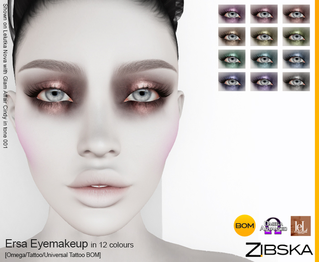 Zibska ~ Ersa Eyemakeup in 12 colors with Omega appliers, tattoo and universal tattoo BOM layers