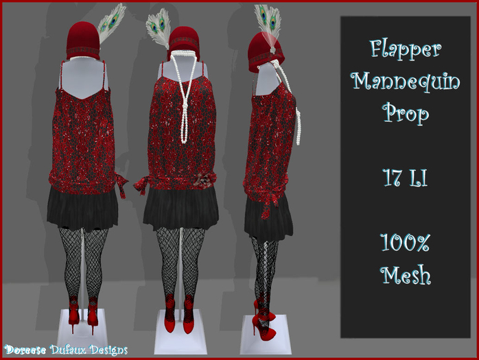 ROARING 20's FLAPPER MANNEQUIN PROP ART DECO RED DRESS 