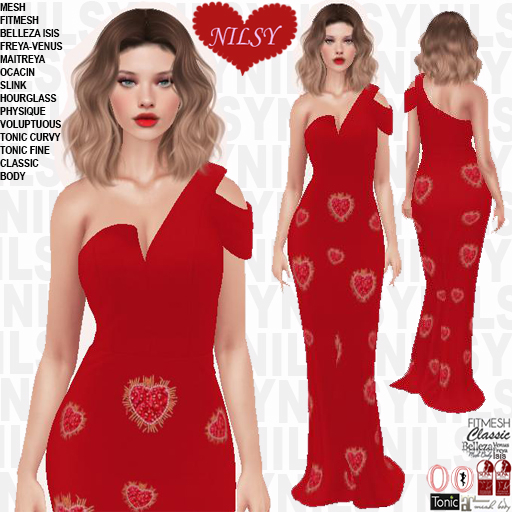 ASYMETRIC SHOULDER HEART GOWN,ALL BODIES