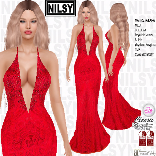 NILSY RED LACE GOWN,maitreya,slink,belleza,mesh,tmp