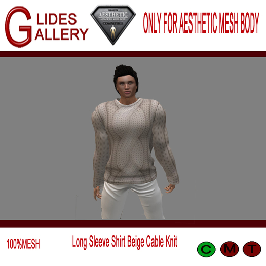 Aesthetic Long Sleeve Shirt Beige Cable Knit