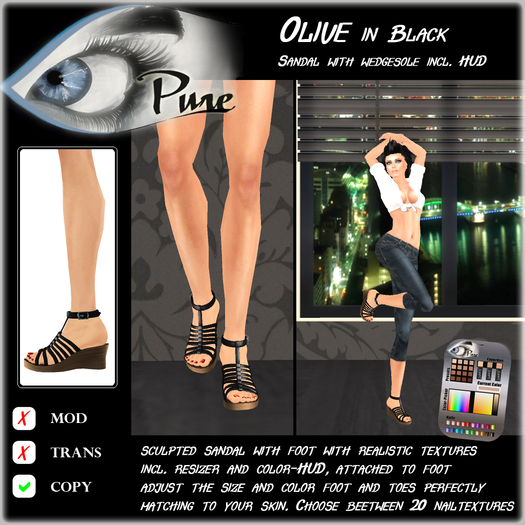 << PURE >> Pure Shoes - Olive in Black [inworld price 99L$]