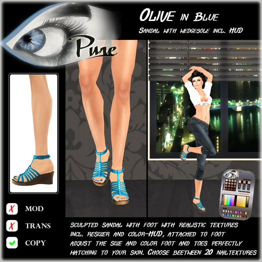 << PURE >> Pure Shoes - Olive in Blue [inworld price 99L$]
