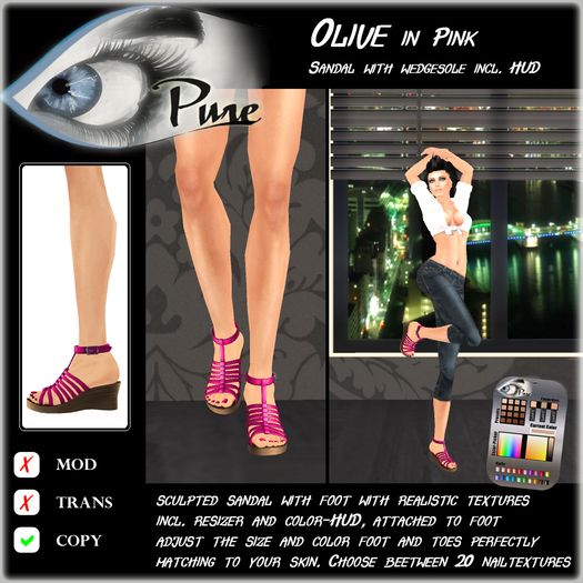 << PURE >> Pure Shoes - Olive in Pink [inworld price 99L$]