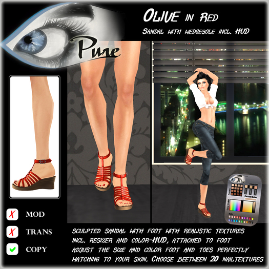 << PURE >> Pure Shoes - Olive in Red [inworld price 99L$]