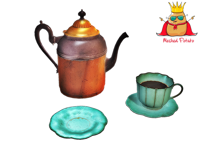 Meshed Potato - Antique Copper Teapot Set - Full Perm Mesh