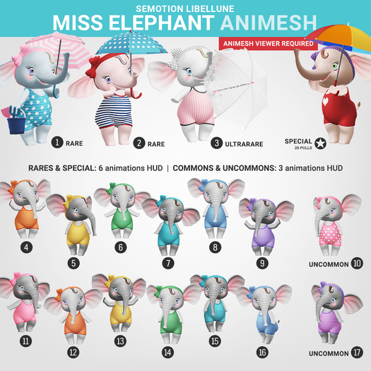 SEmotion Libellune Miss Elephant Animesh #1 RARE