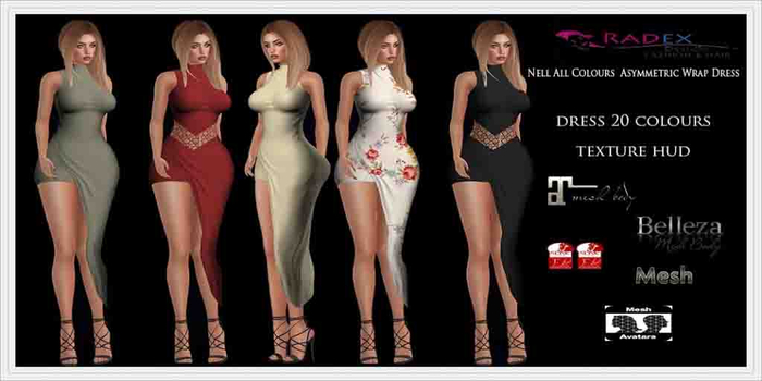 RADEX F 101 Mesh Nell All Colours  Asymmetric Wrap Dress
