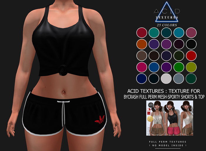 ACID TEXTURES - Texture for byCrash Full perm mesh-Sporty short