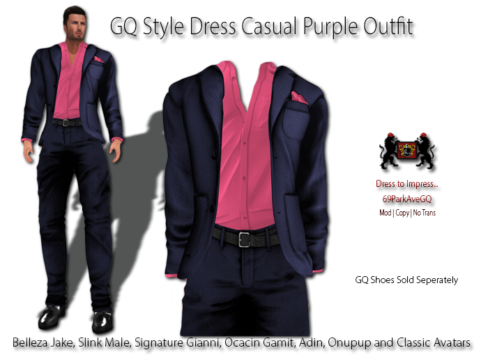 Second Life Marketplace - 69ParkAveGQ - GQ Style Casual Purple Outfit