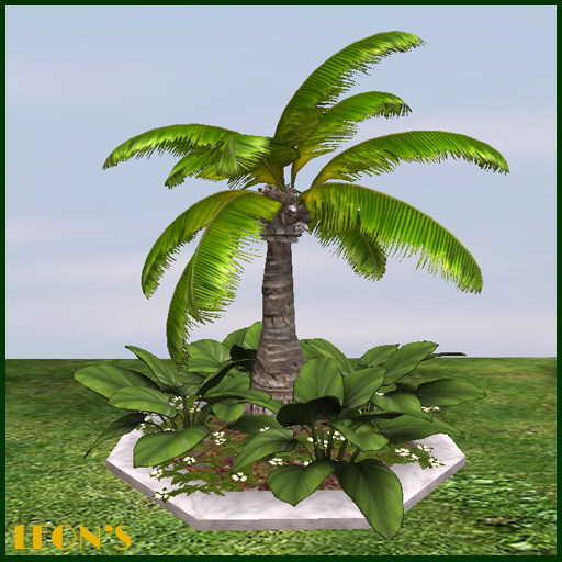Leafy Plants & Baby Palm in large octagonal Marble Planter - RESIZE COPY
