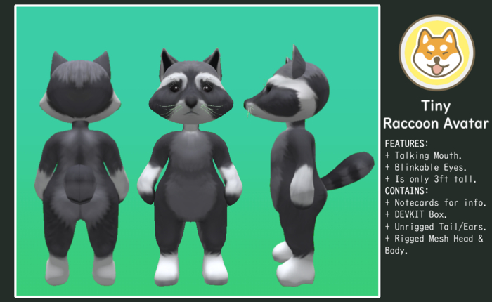 [CORN'S JUNKYARD] CORNY Raccoon Tiny Mesh Avatar [Natural] v1.1