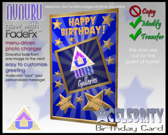 Celebrity Birthday Card - Gold & Blue 