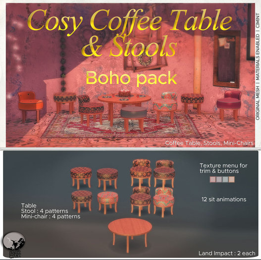 *PC* Cosy Coffee Table & Stools Boho Pack