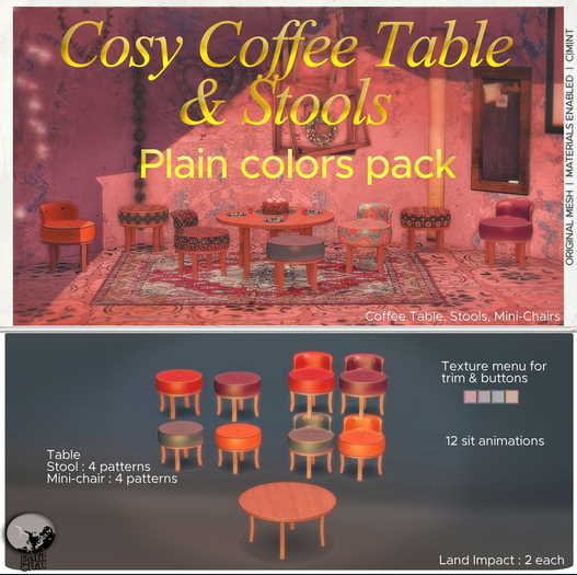 *PC* Cosy Coffee Table & Stools Plain Color Pack