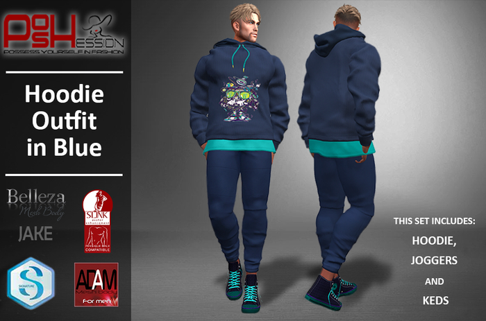 (POSHESSION) HOODIE OUTFIT IN BLUE FOR MEN
