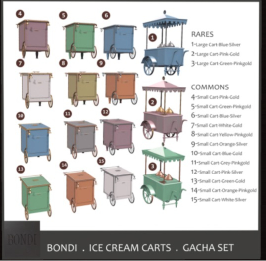 3-BONDI . Ice Cream . Large Cart  .  Green-Pinkgold RARE