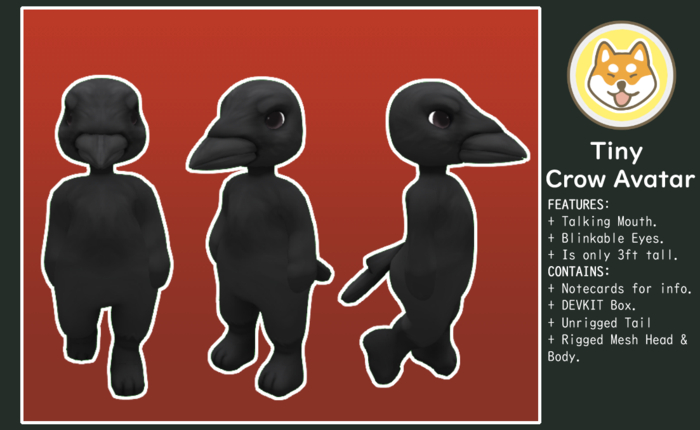 [CORN'S JUNKYARD] CORNY Crow Tiny Mesh Avatar [Natural] v1.1