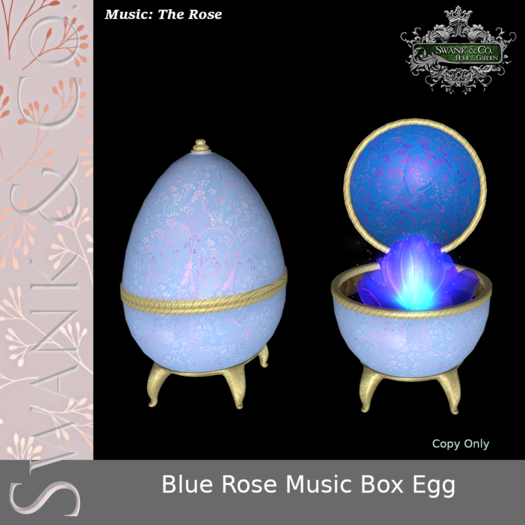 Swank & Co. Blue Rose Music Box Egg