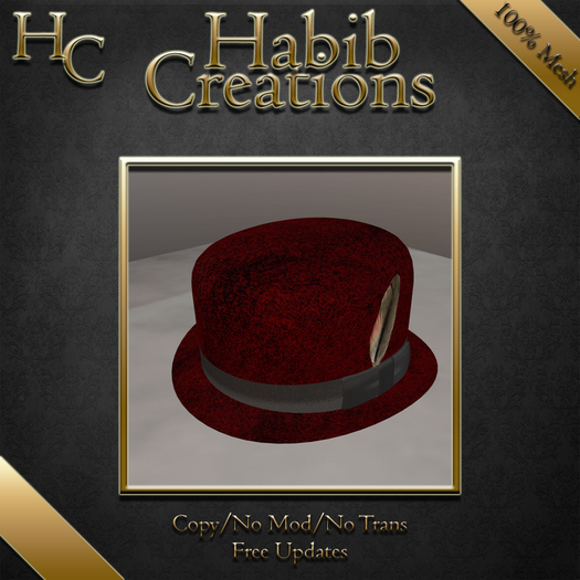 HC Bowler Derby Hat Red w/Feather