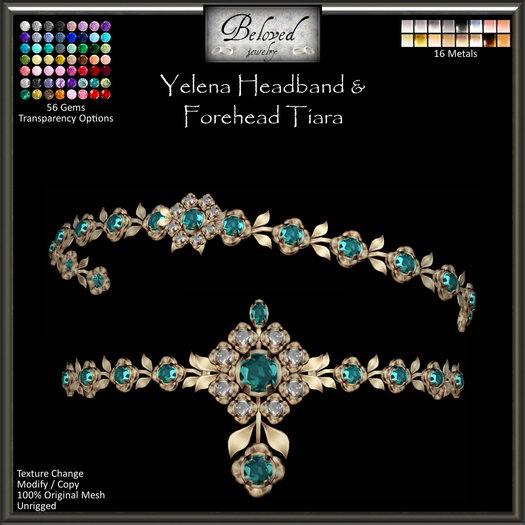 Beloved Jewelry : Yelena Forehead Tiara And Headband (Texture Change) Crown, Silver, Gold, Amethyst Head Piece