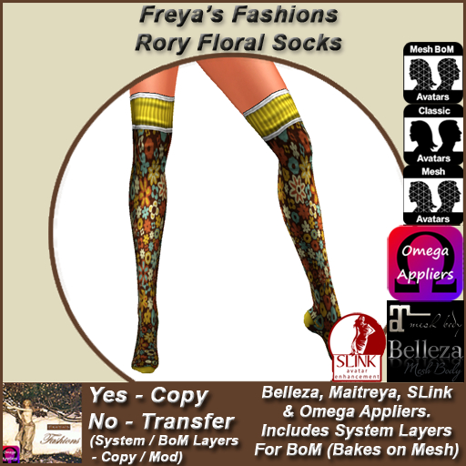 Freya's Fashions Rory Floral Socks - inc BoM